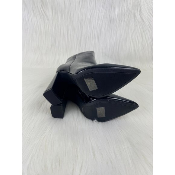 Women's Bamboo Harper Pointed Toe Faux Patent Leather Ankle Bootie Black - Picture 7 of 12